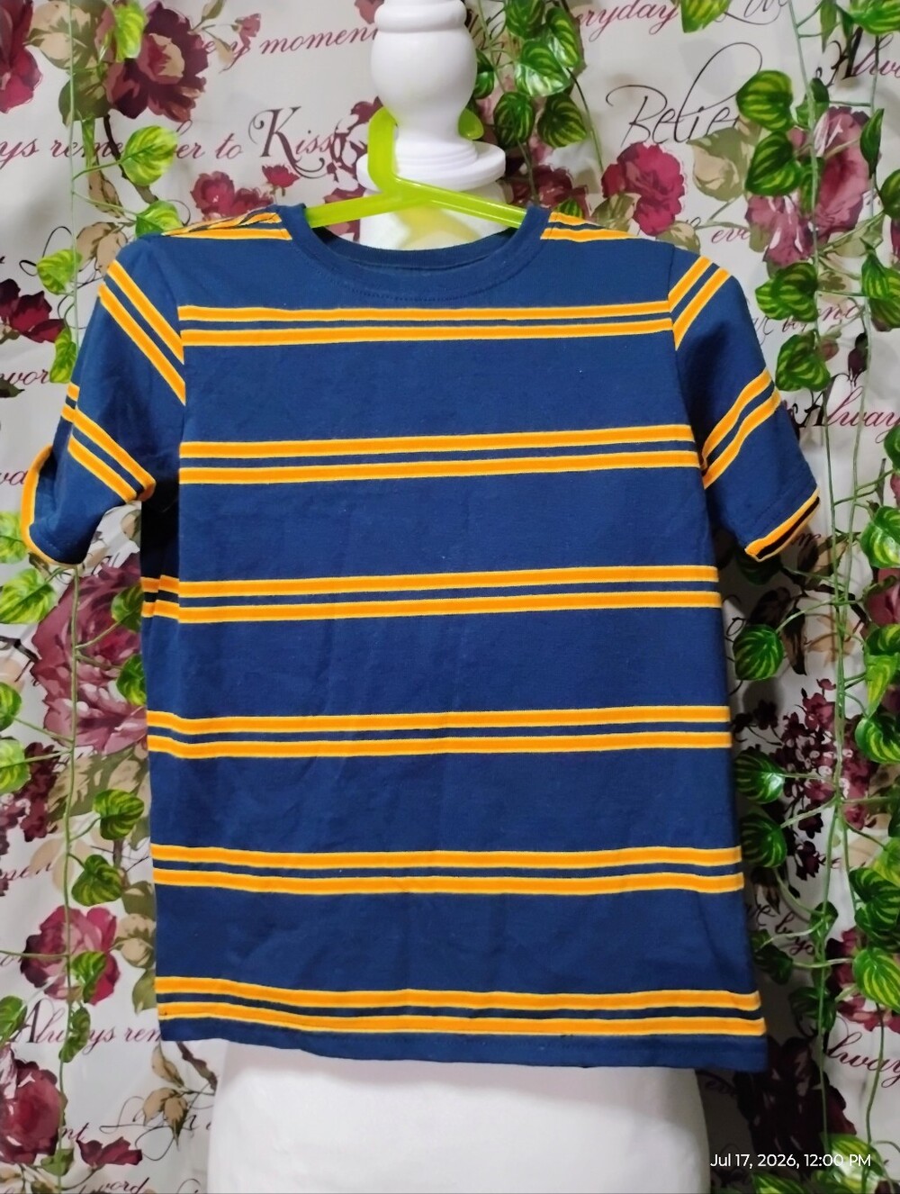 ❤️Kids Navy Blue & Yellow Striped Short Sleeve Tee